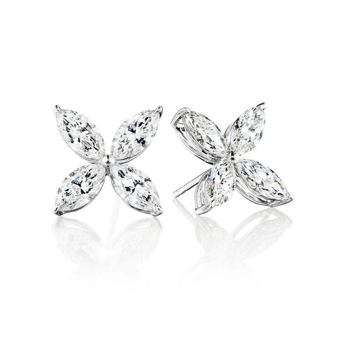 Flower Marquise Cut Diamond Earrings - 1