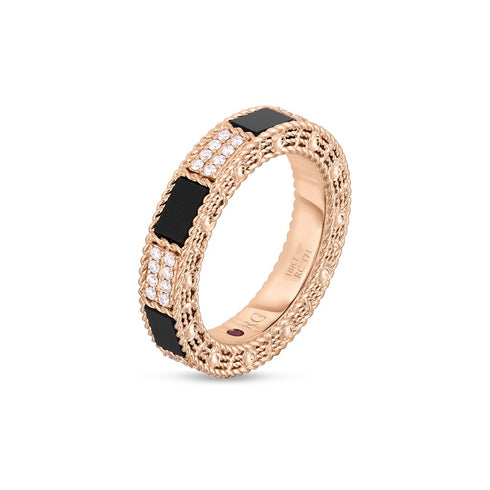 Mosaic Alternating Black Jade &amp; Diamond Ring - 1