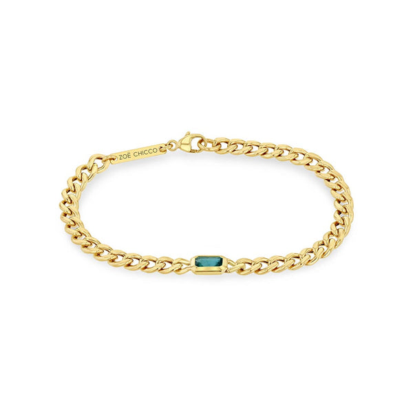 Medium Curb Chain Emerald Bezel Bracelet - 1