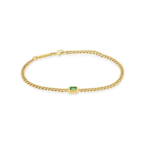 Small Curb Chain Emerald Bezel Bracelet - 1