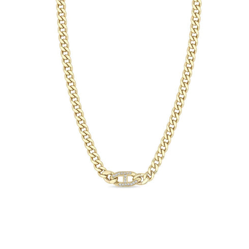 Pave Diamond Mariner Link Medium Curb Necklace - 1