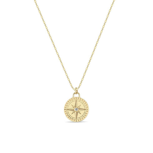 Small Compass Medallion Tube Bar Chain Necklace - 1