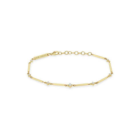 Gold Bar &amp; Graduated Prong Diamond Bracelet - 1