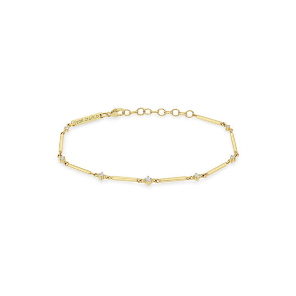 Gold Bar &amp; Graduated Prong Diamond Bracelet - 1