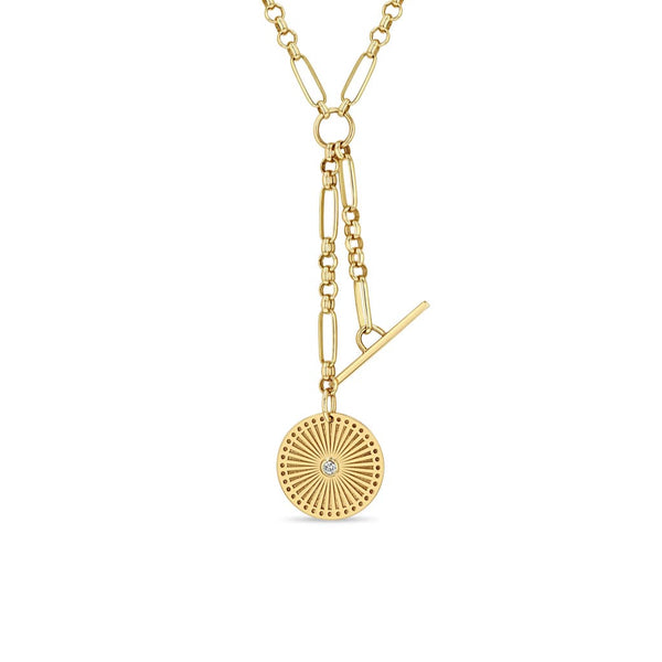 Small Sunbeam Medallion &amp; Toggle Paperclip Rolo Chain Pendant - 1