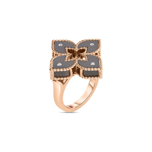 Venetian Princess Small Gray Titanium And Diamond Flower Ring - 1