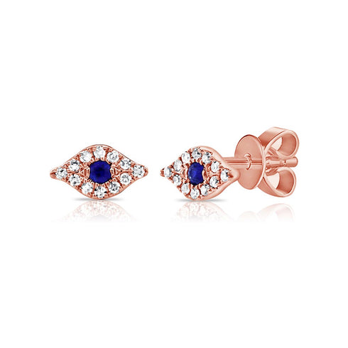 Evil Eye Stud 0.1in Diamond And Blue Sapphire Earrings - 1