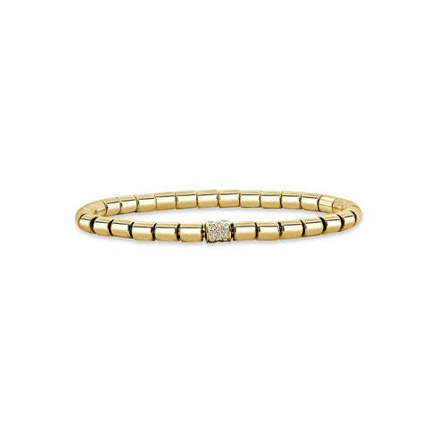 Diamond Solid Barrel Bead Stretch Bracelet - 1