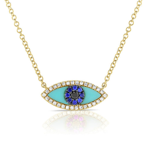 Diamond Turquoise Evil Eye Necklace - 1