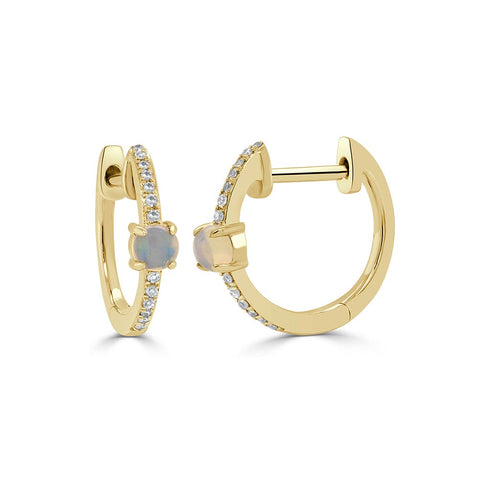 Opal &amp; Diamond Huggie Earrings - 1
