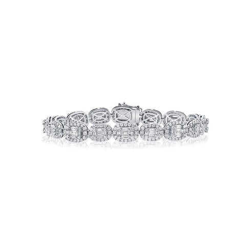 Halo Round &amp; Emerald Cut Diamond Bracelet - 1