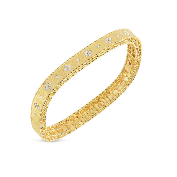 Satin Finish Slim Bangle With Fleur De Lis Diamonds - 1