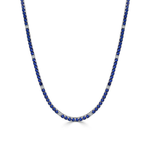 Blue Sapphire &amp; Diamond Tennis Necklace - 1