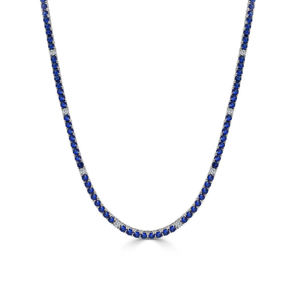 Blue Sapphire &amp; Diamond Tennis Necklace - 1