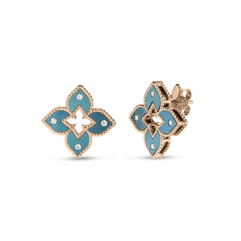 Venetian Princess Mini Green Titanium And Diamond Flower Studs Earrings - 1