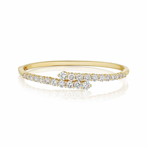 Yellow Gold Bypass Bracelet With 4.20ctw Round Diamonds Bangle - 1