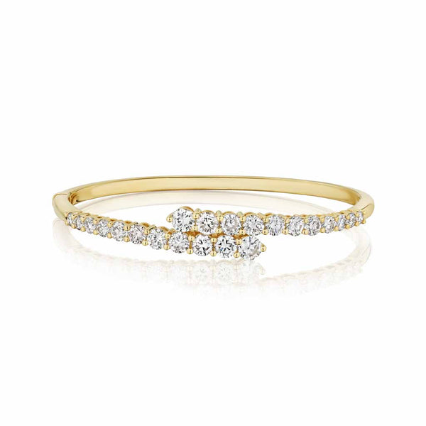 Yellow Gold Bypass Bracelet With 4.20ctw Round Diamonds Bangle - 1