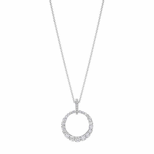 White Gold Necklace With Circle With 2.15ctw Graduated Diamonds Pendant - 1