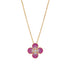 Rose Gold Necklace With Clover Shaped Pink Sapphire And Diamond Pendant - 1