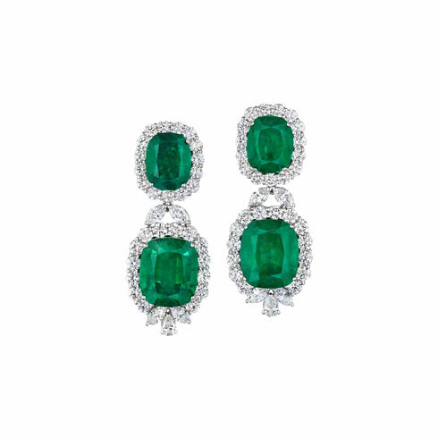 White Gold 30gtw Emerald Dangle Earrings - 1