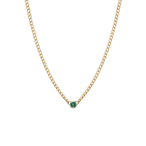 Emerald Bezel Extra Small Curb Chain Necklace - 1