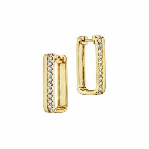 Yellow Gold Rectangular Hoop With 0.72ctw Round Diamonds Earrings - 1