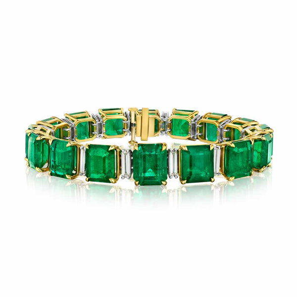Yellow And White Gold Emerald And Diamond Bracelet - 1