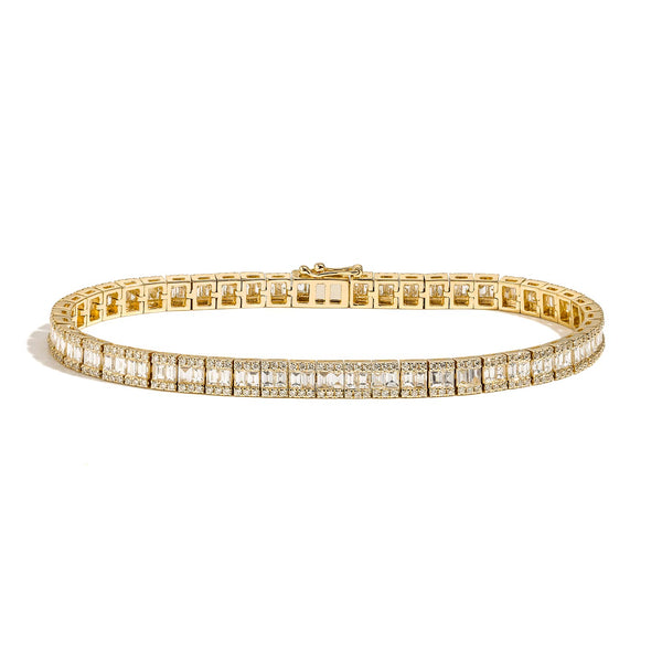 3 Row Baguette and Round Diamond Tennis Bracelet - 1