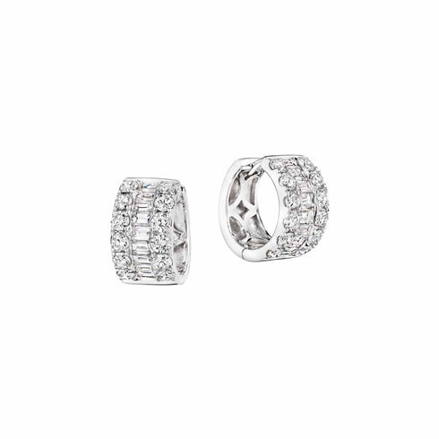 White Gold Huggies With 2.1ctw Round And Baguette Diamonds Earrings - 1