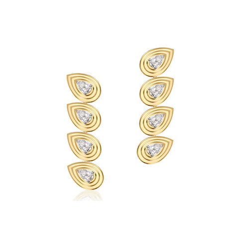 Pear Shape Diamond Layered Flared Pear Four Drop Earrings - 1