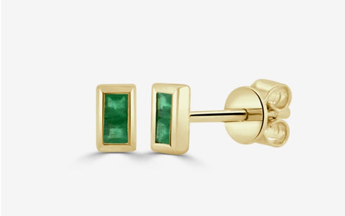 14k Gold & Emerald Baguette Stud Earrings - 0.10ct - 1