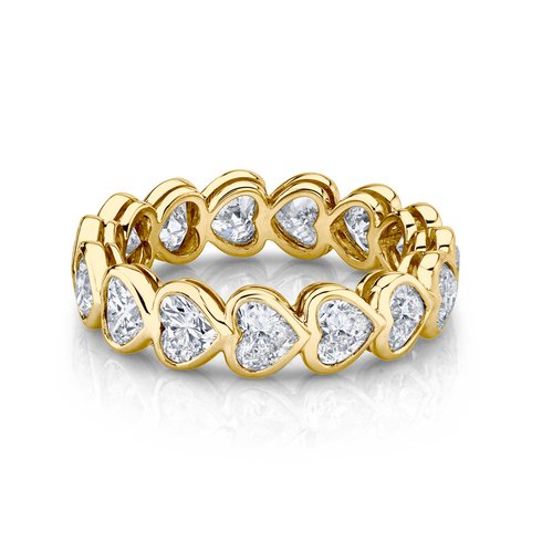 Bezeled Heart Full Diamond Eternity Band in 18K Gold - 2
