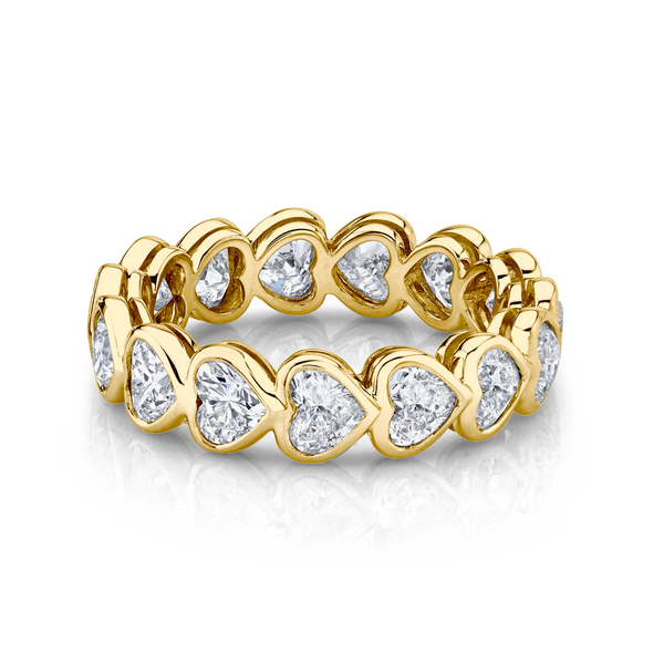 Bezeled Heart Full Diamond Eternity Band in 18K Gold - 2