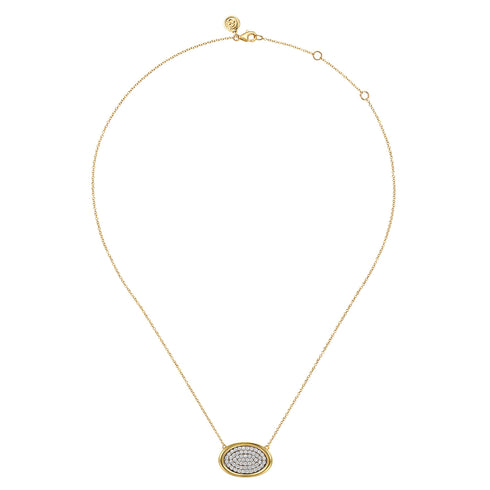 Fiora 14K White and Yellow Gold Pave Diamond Horizontal Oval Pendant Necklace - 3