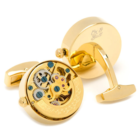 Gold on Gold Kinetic Watch Movement Cufflinks - 3