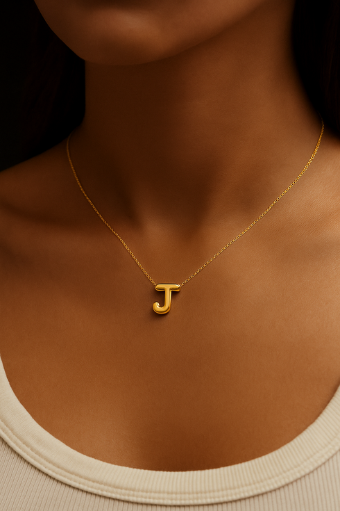 14K Gold Bubble Initial Necklace - 3