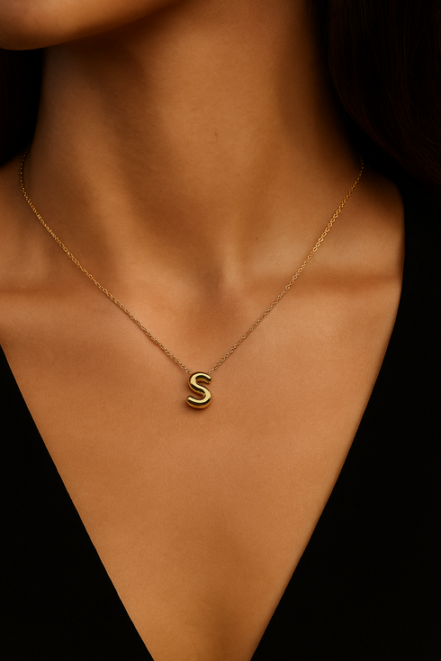 14K Gold Bubble Initial Necklace - 3