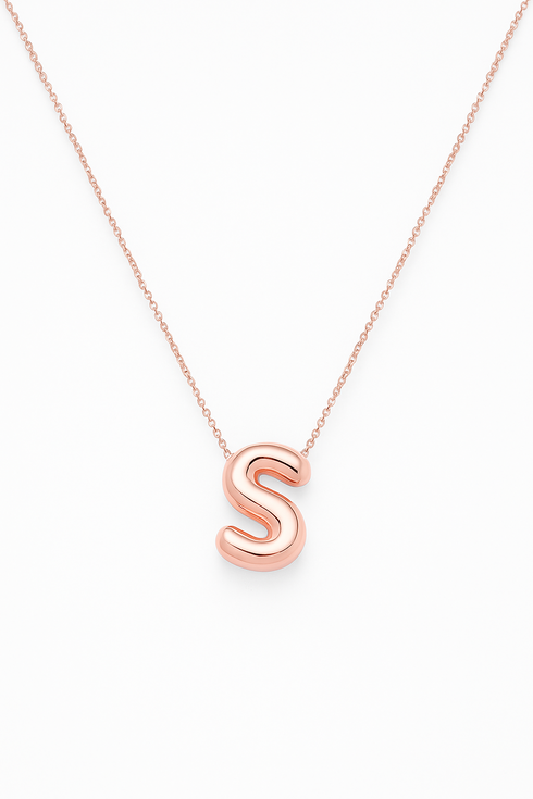 14K Gold Bubble Initial Necklace - 4