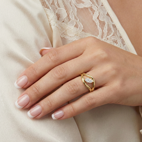 14K Gold Marquise Diamond Ring - 0.32 CT - 3