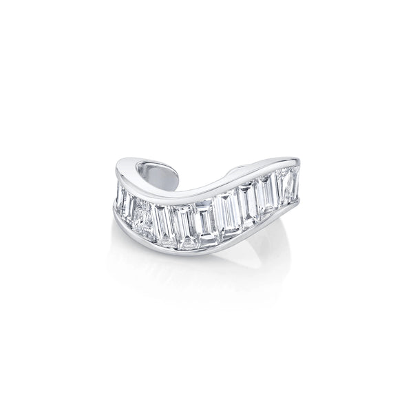 Baguette Wave Ear Cuff in White Gold by Anita Ko - 1