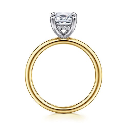 Anuk 14K White-Yellow Gold Emerald Cut Hidden Halo Diamond Engagement Ring - 3