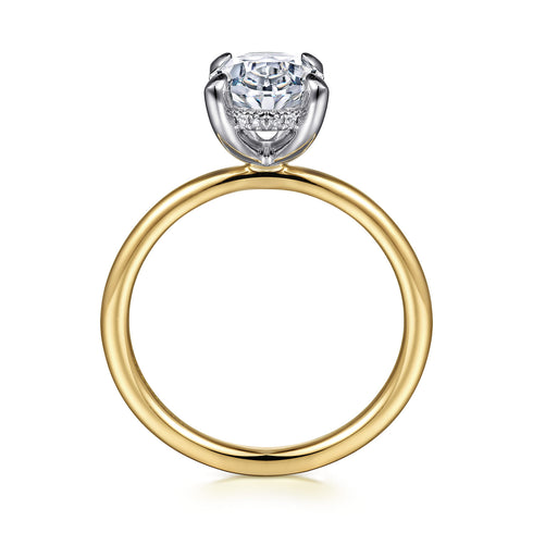 Cari 14K White-Yellow Gold Hidden Halo Oval Diamond Engagement Ring (Setting Only) - 4