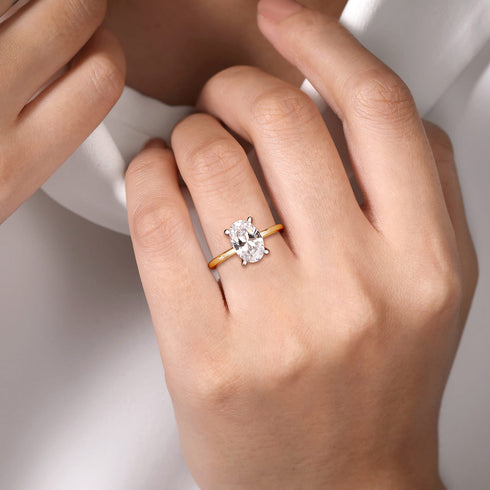 Cari 14K White-Yellow Gold Hidden Halo Oval Diamond Engagement Ring (Setting Only) - 2