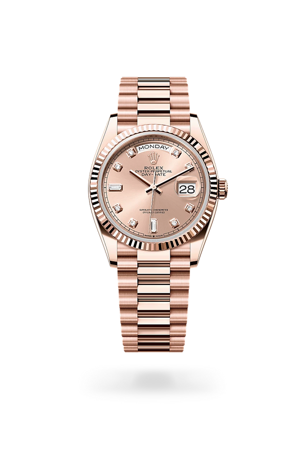 rolex Day-Date in 18 ct Everose gold, M128235-0009 - Zadok Jewelers