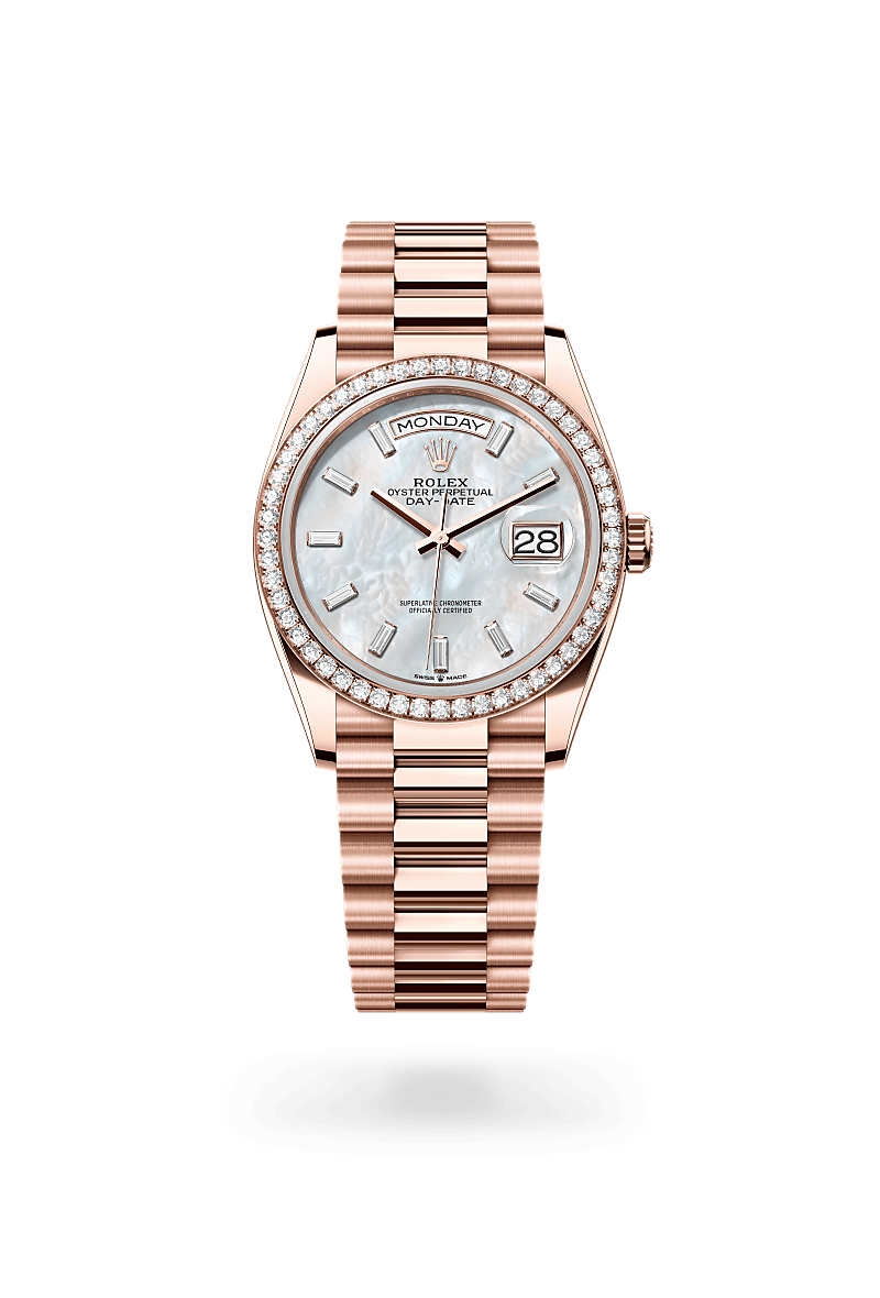 rolex Day-Date in 18 ct Everose gold, M128345RBR-0077 - Zadok Jewelers