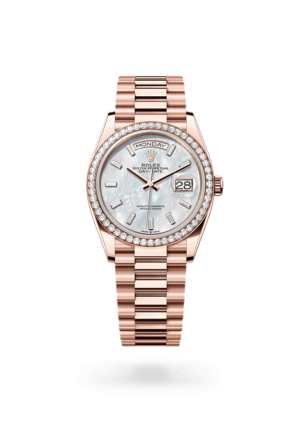 rolex Day-Date in 18 ct Everose gold, M128345RBR-0077 - Zadok Jewelers