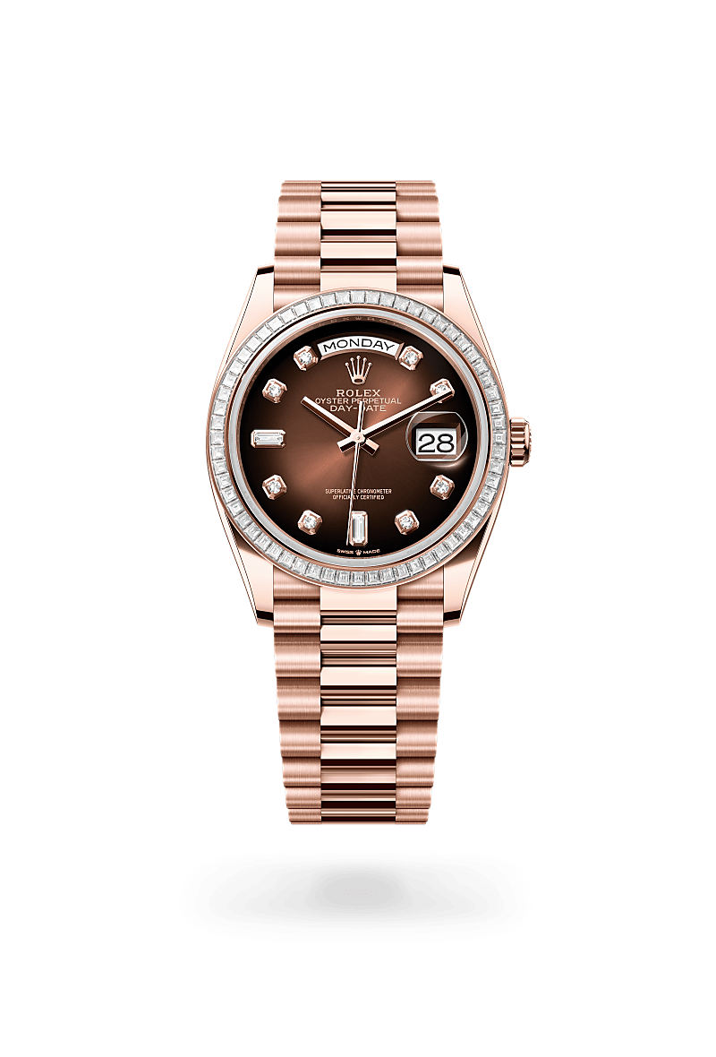 rolex Day-Date in 18 ct Everose gold, M128395TBR-0004 - Zadok Jewelers