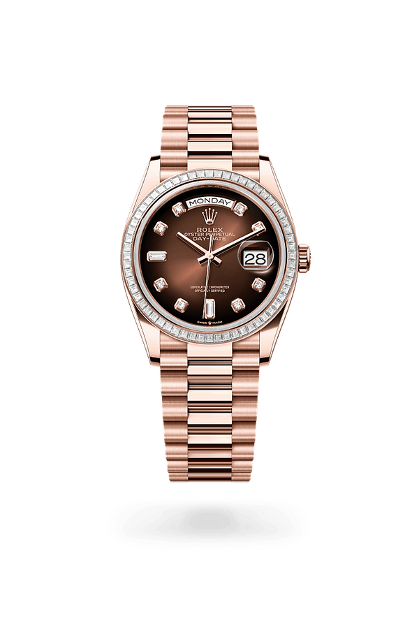 rolex Day-Date in 18 ct Everose gold, M128395TBR-0004 - Zadok Jewelers