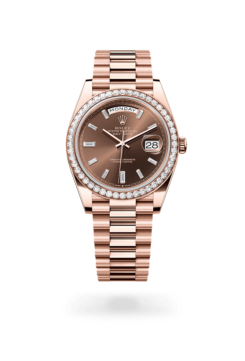 rolex Day-Date in 18 ct Everose gold, M228345RBR-0006 - Zadok Jewelers