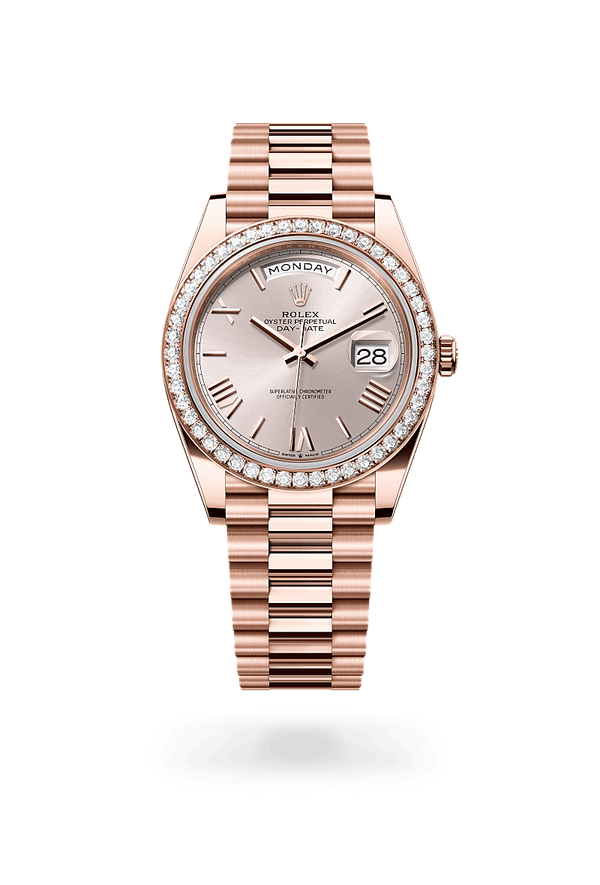 rolex Day-Date in 18 ct Everose gold, M228345RBR-0008 - Zadok Jewelers